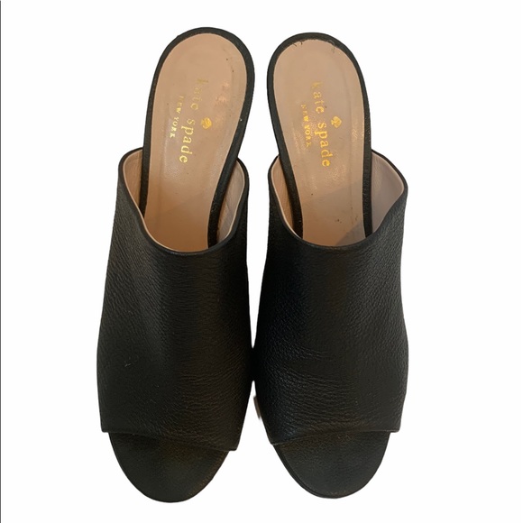 Kate Spade New York Bova peep-toe cone-heel mule black Pebble Leather 8.5 B - Picture 5 of 12